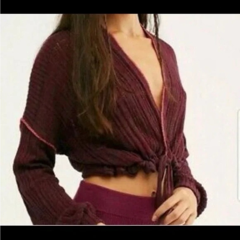 Free people Florence Crop Top Sweater burgundy size medium worn once - Picture 3 of 8
